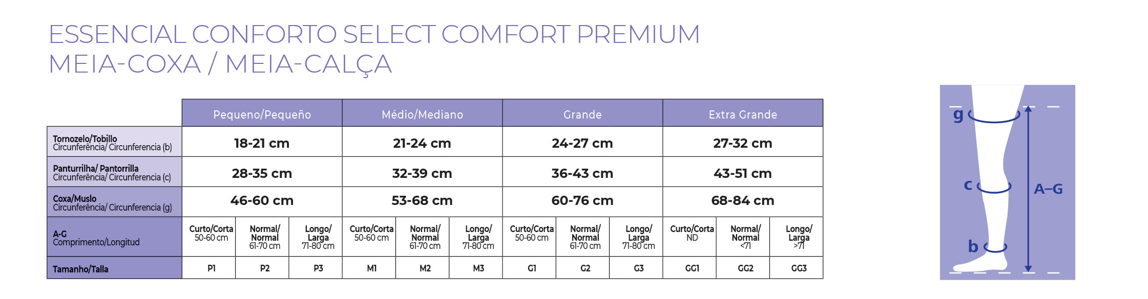 Meia Sigvaris Select Comfort Premium Meia Coxa 7/8 30-40mmhg